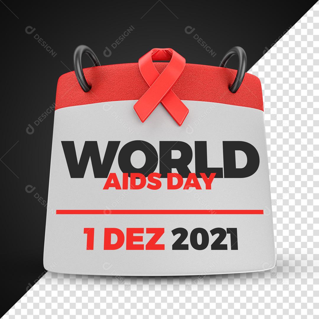 Selo 3D Para Composição Agenda Com Fita Vermelha Dia mundial da aids PSD Editável