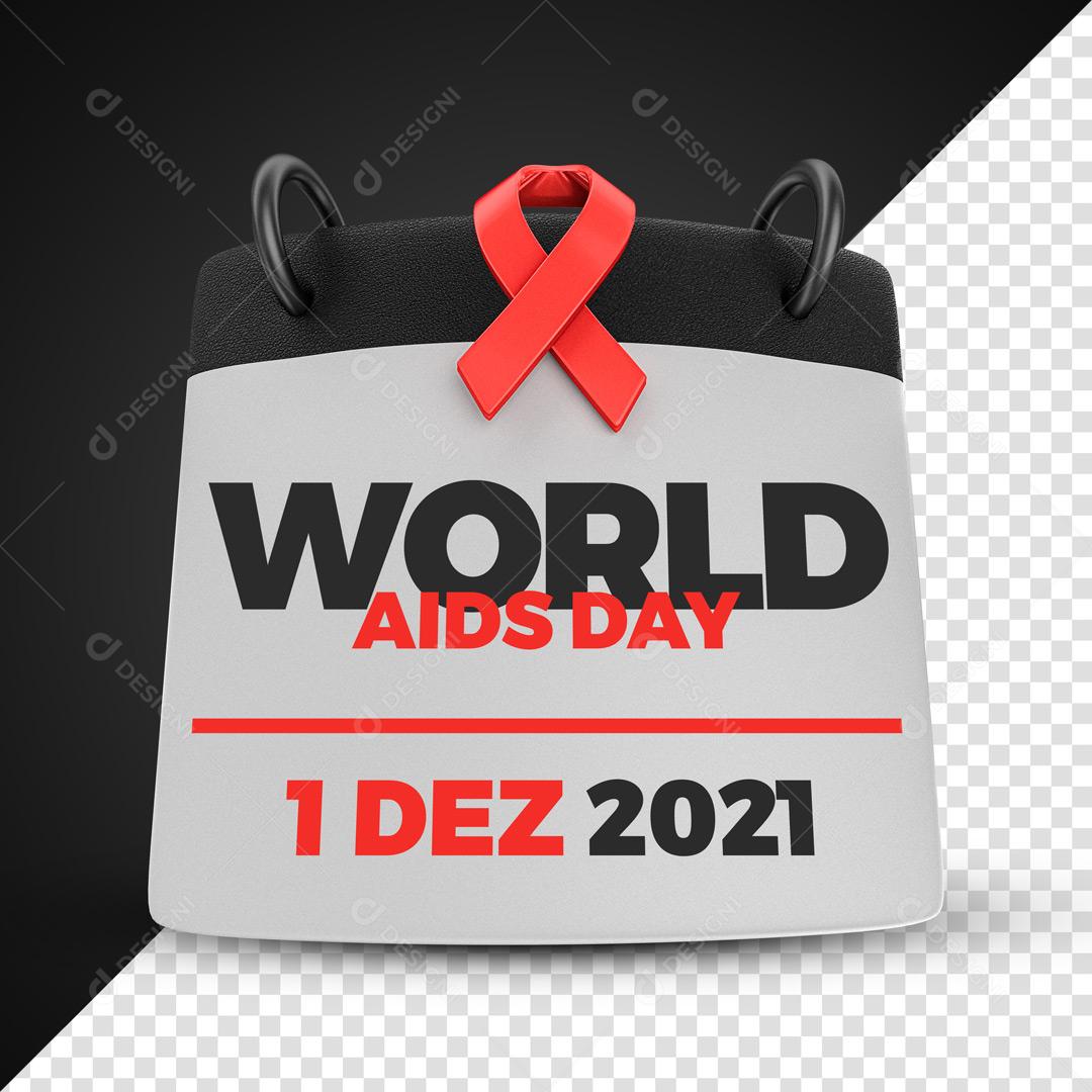 Selo 3D Para Composição Agenda Com Fita Vermelha Dia mundial da aids PSD Editável