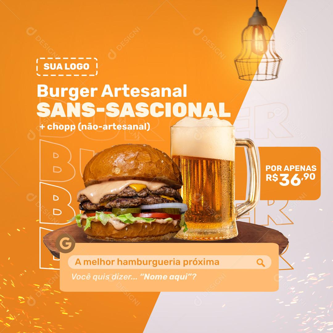 Social Media Hamburgueria Burge Atersanal Sansacion PSD Editável