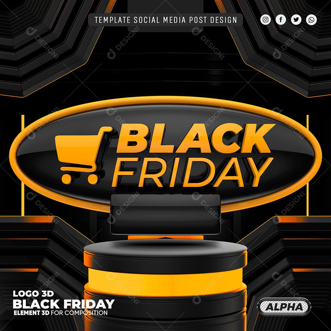 Template Social Media Black Friday Podium Luminoso Selo PSD Editável