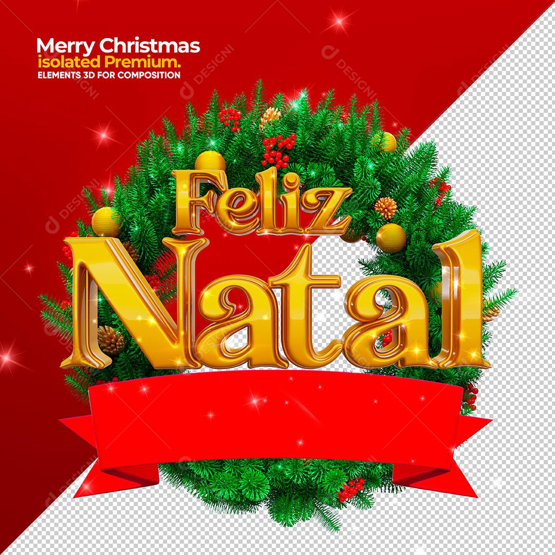 Feliz Natal Guirlanda Selo 3D Natalino Para Composição PSD