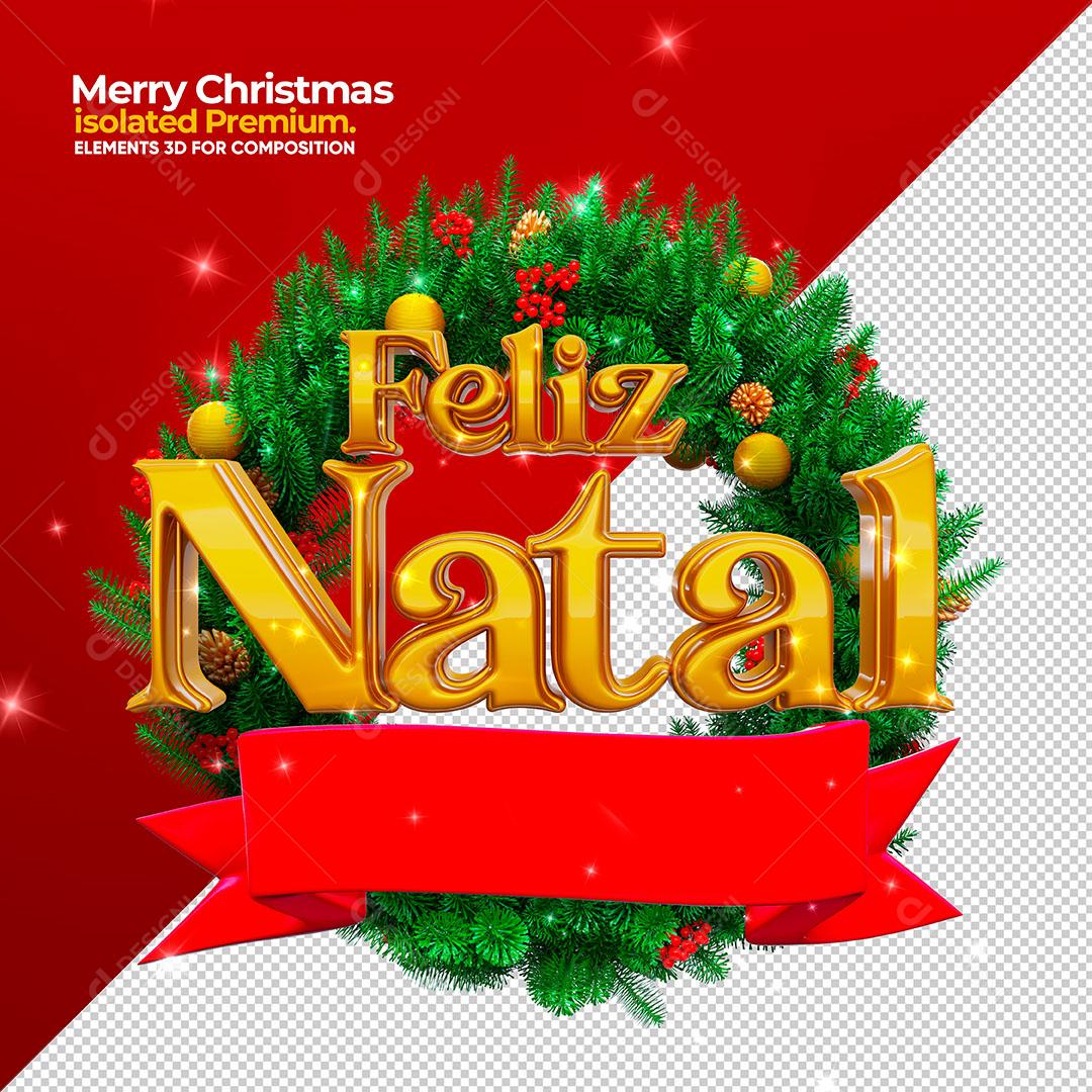 Feliz Natal Guirlanda Selo 3D Natalino Para Composição PSD