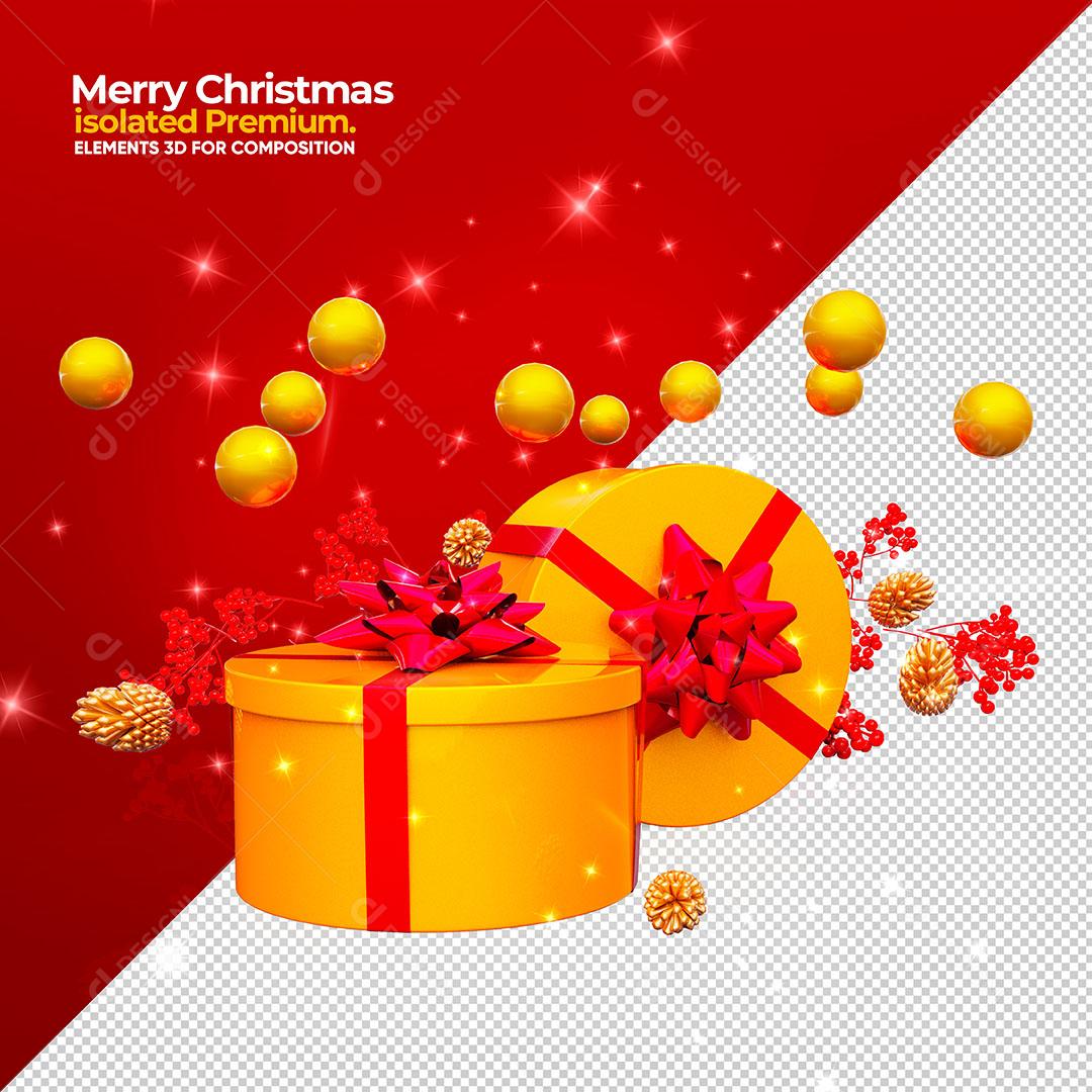 Caixas de Presente Elemento Natalino 3D Para Composição PSD