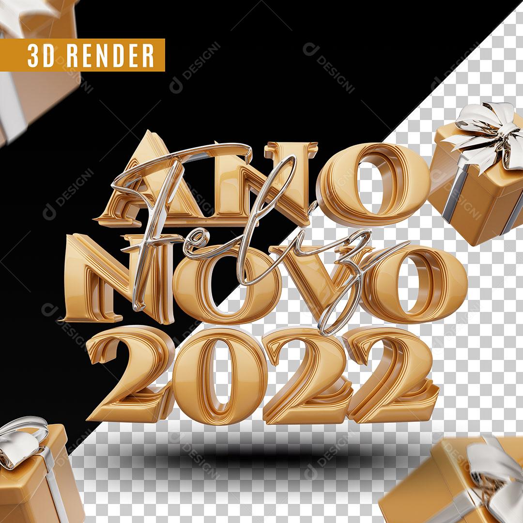 Feliz Ano Novo 2022 Texto 3D Para Composição PSD Editável