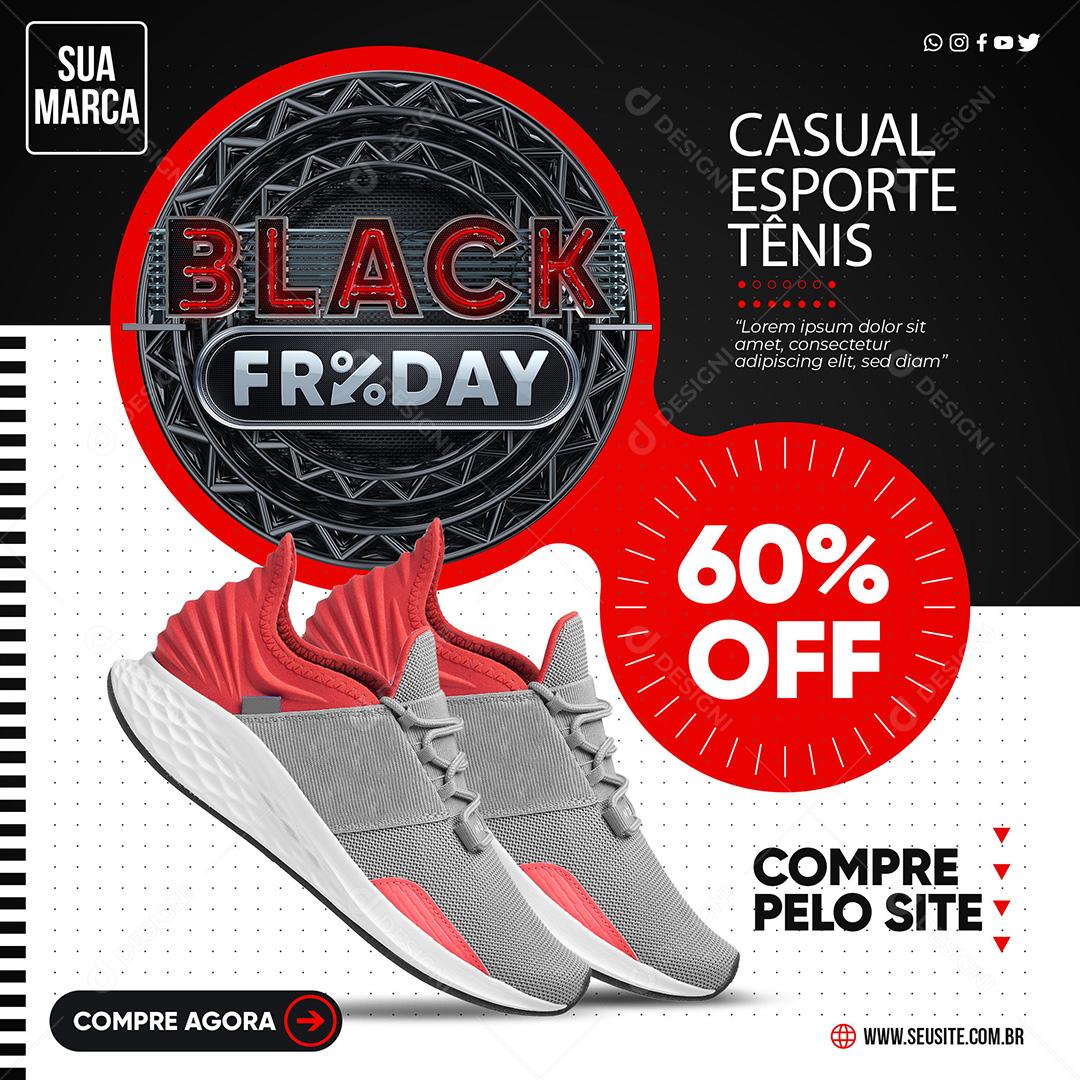 Post Feed Loja Black Friday Tênis Casual Esporte Social Media PSD Editável