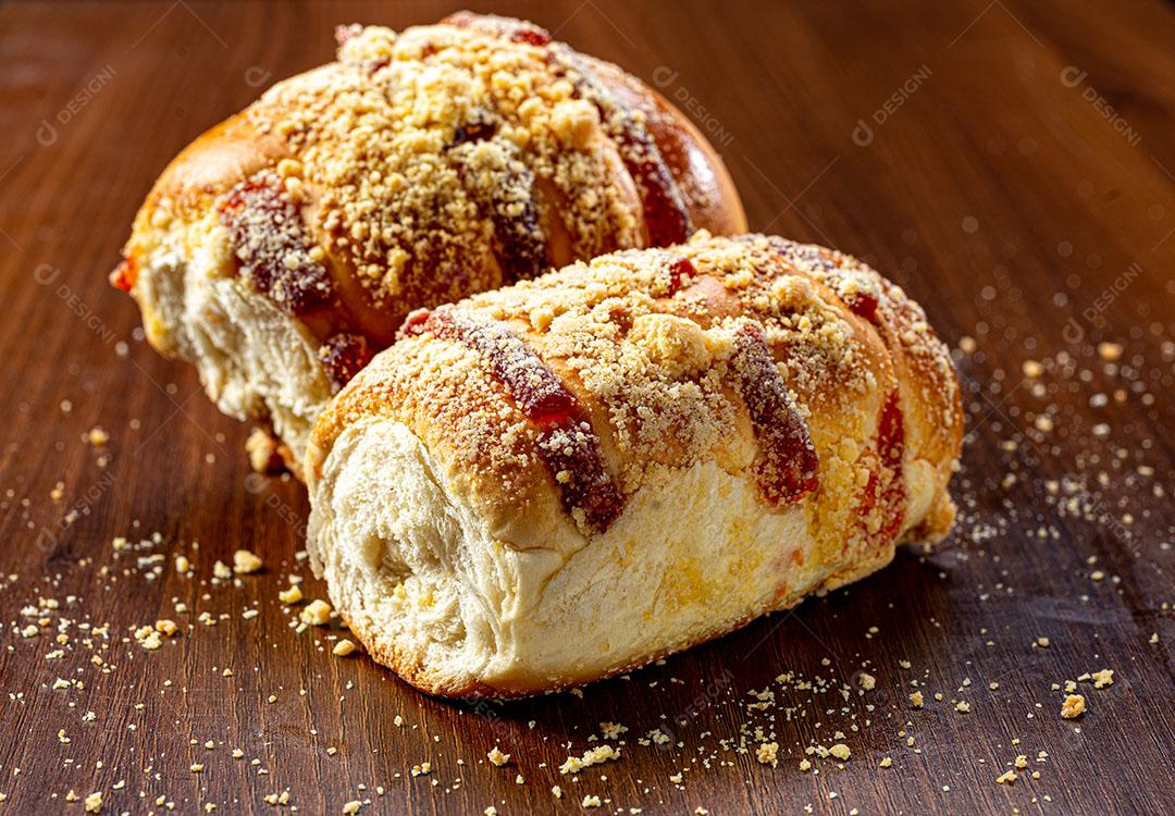 Foto Comida Pão Recheado Doce Encima Mesa Imagem JPG