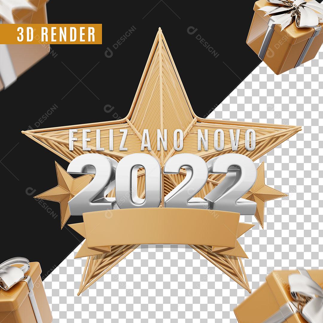 Feliz Ano Novo 2022 Selo 3D Para Composição PSD Editável