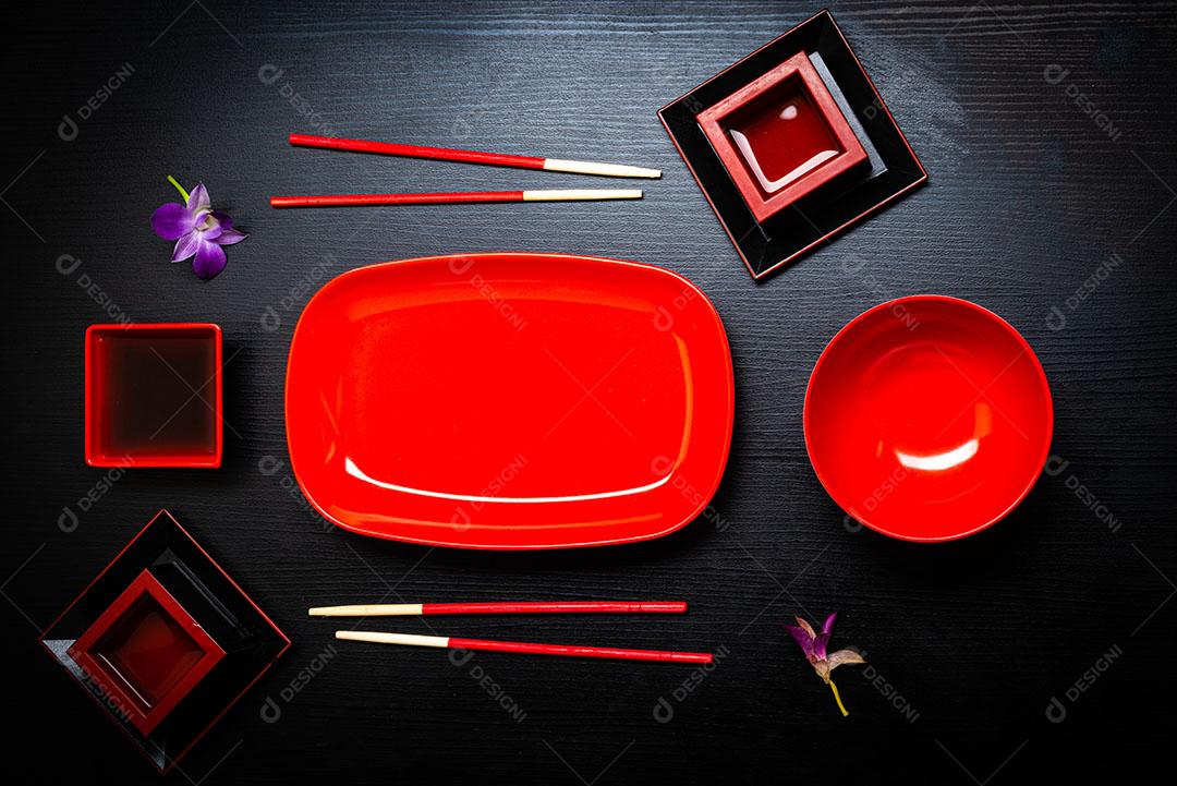 Acessórios Para Sushi Mesa Madeira Foto Imagem