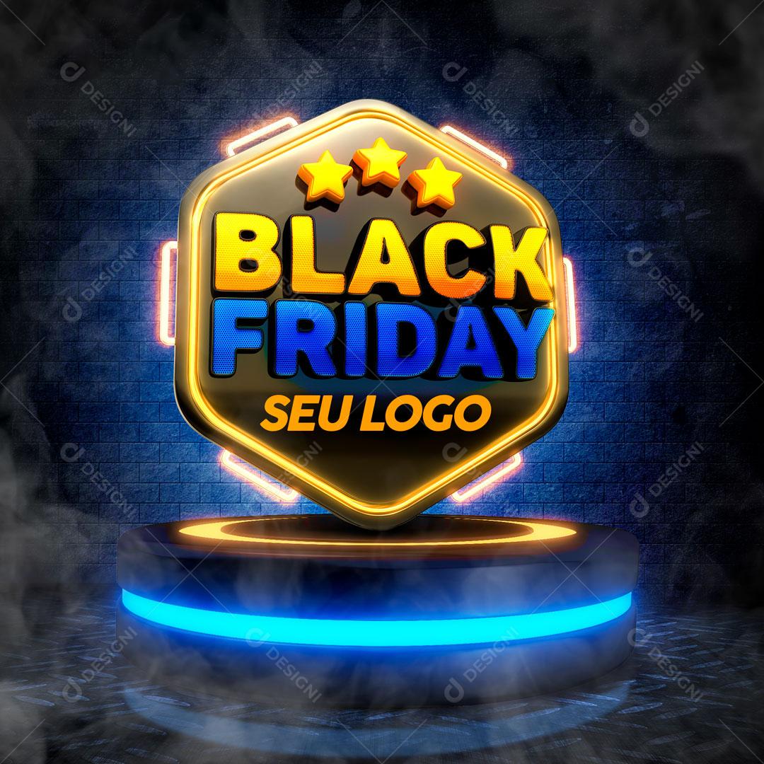 Black Friday Selo 3D Podium Luzes Neon Para Composição PSD Editável