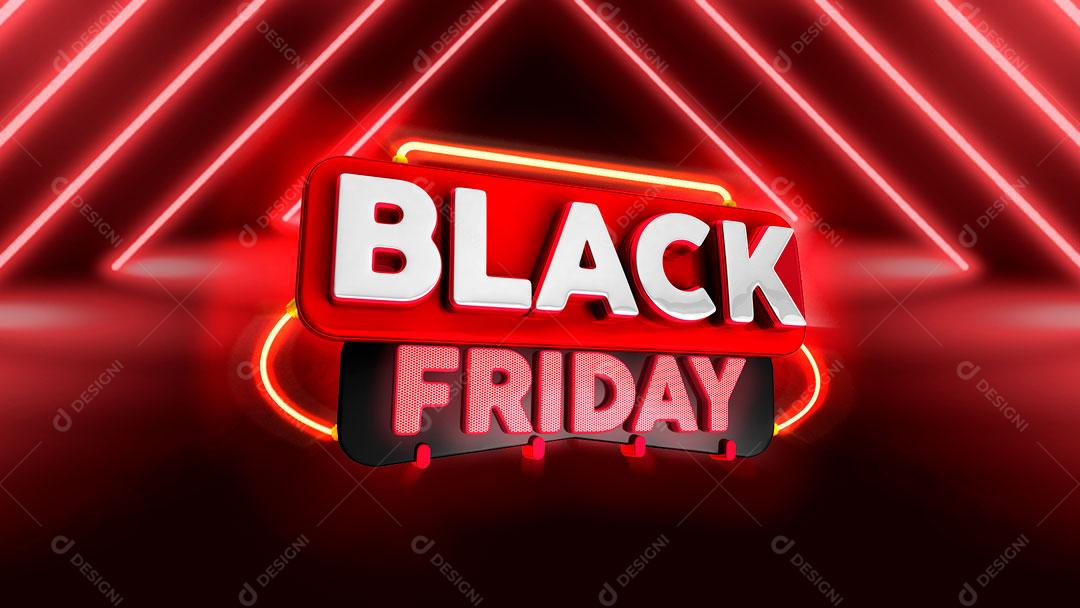 Selo 3D Black Friday Formas Neon Para Composição PSD