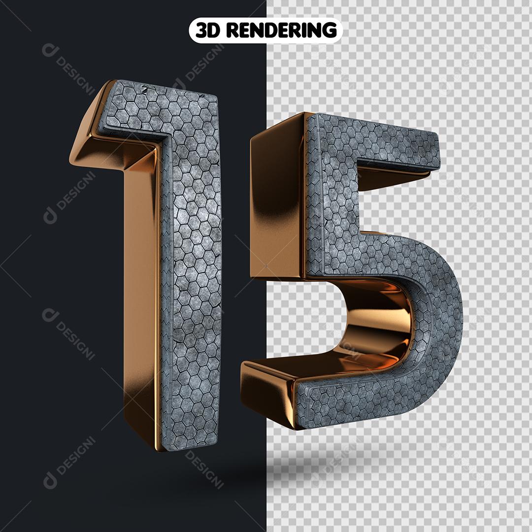 Número 15 Elemento 3D Para Composição PNG Transparente