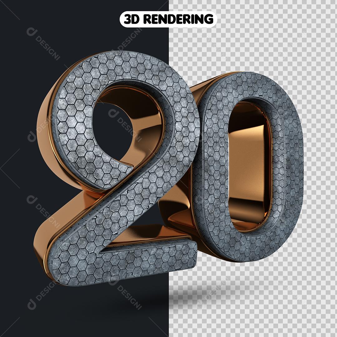 Número 20 Elemento 3D Para Composição PNG Transparente