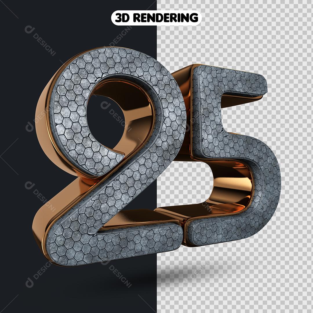 Número 25 Elemento 3D Para Composição PNG Transparente