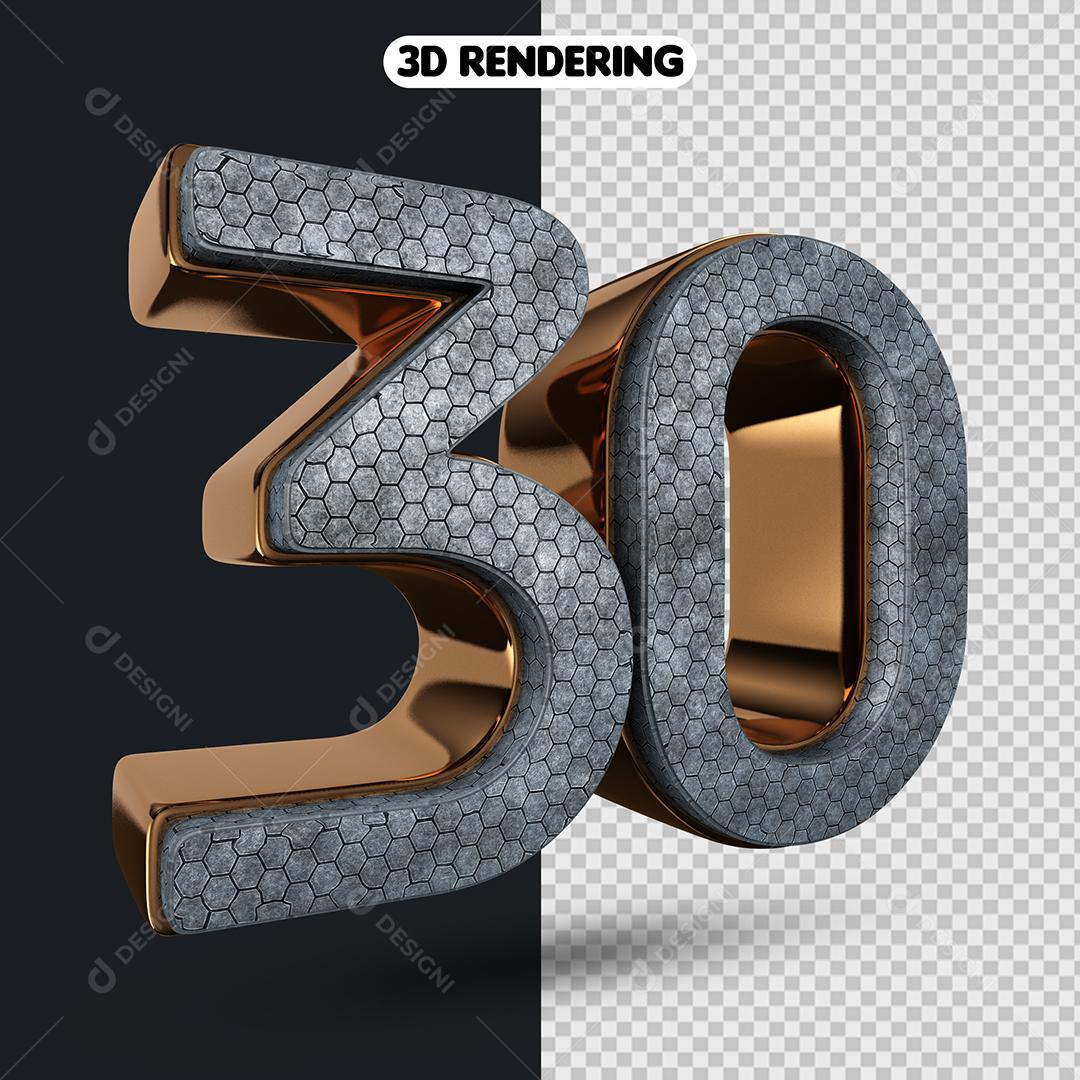 Número 30 Elemento 3D Para Composição PNG Transparente