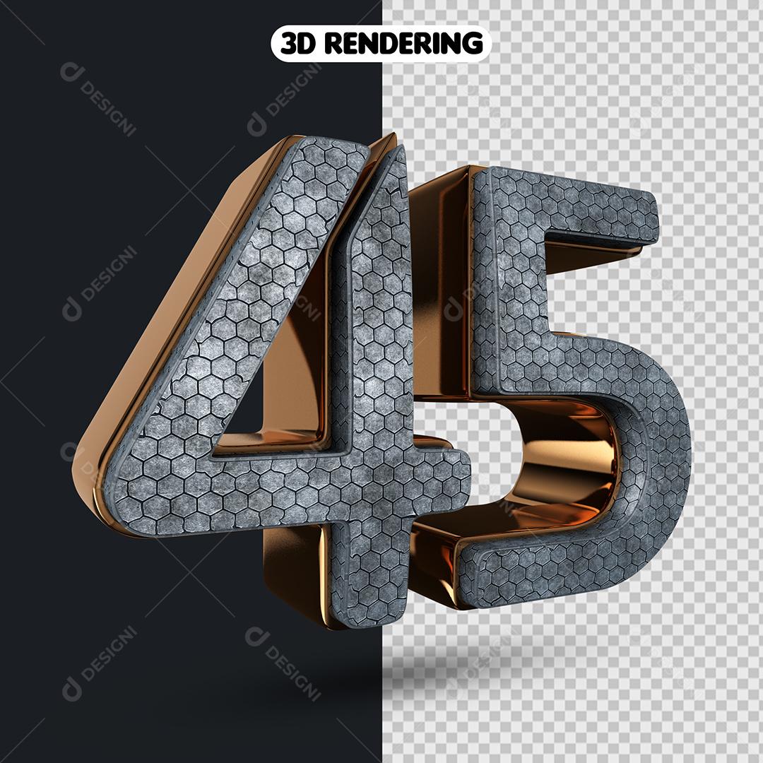 Número 45 Elemento 3D Para Composição PNG Transparente