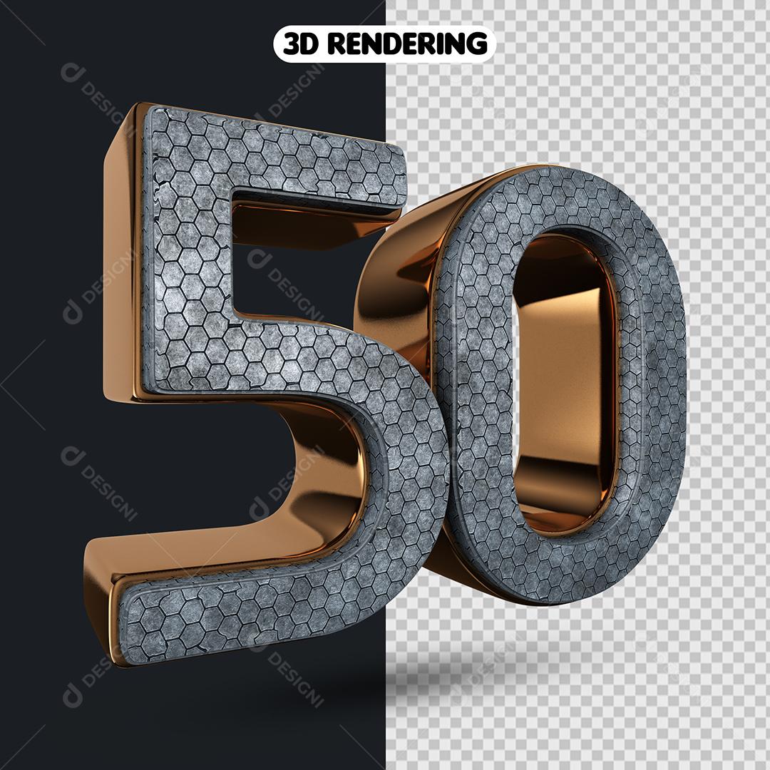 Número 50 Elemento 3D Para Composição PNG Transparente