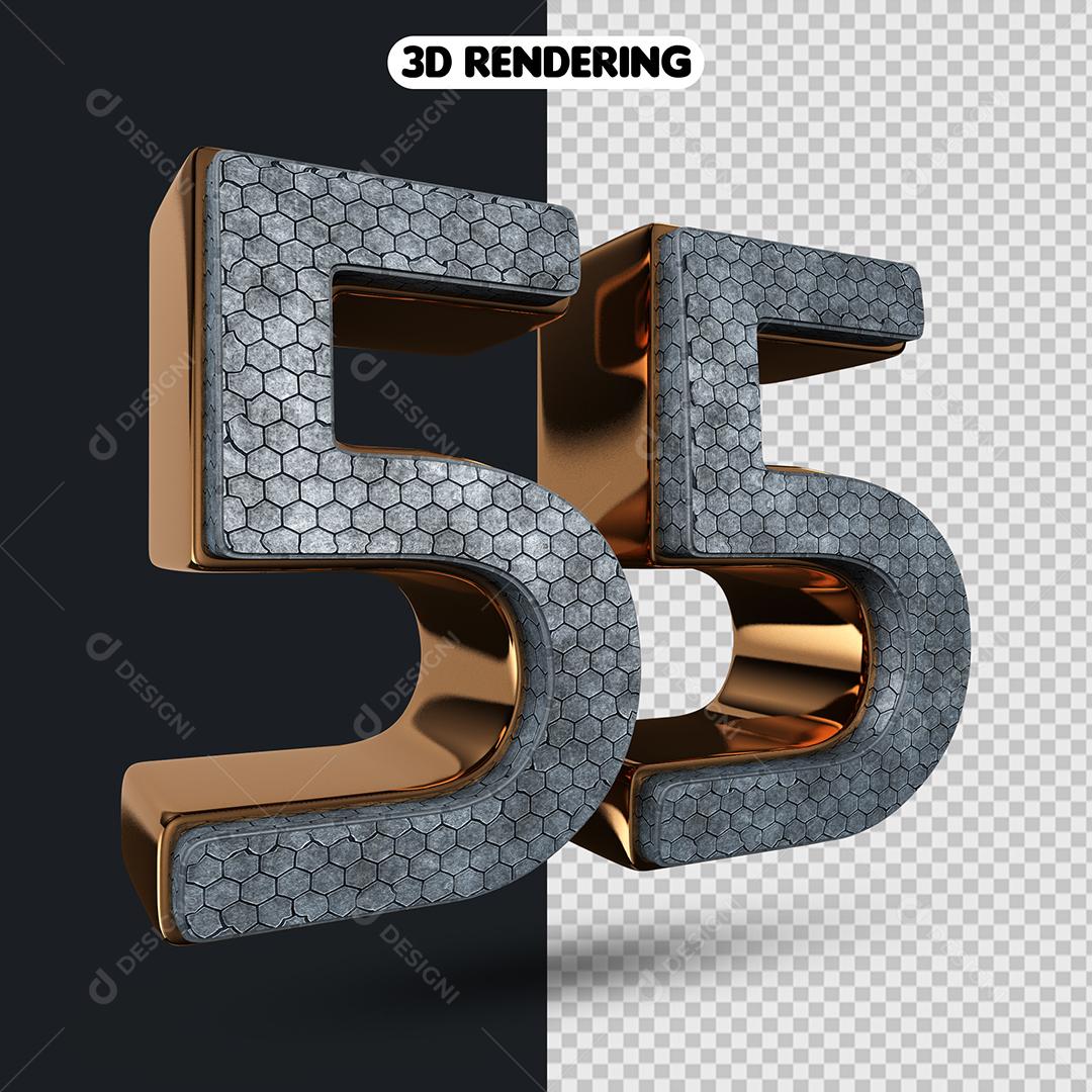 Número 55 Elemento 3D Para Composição PNG Transparente