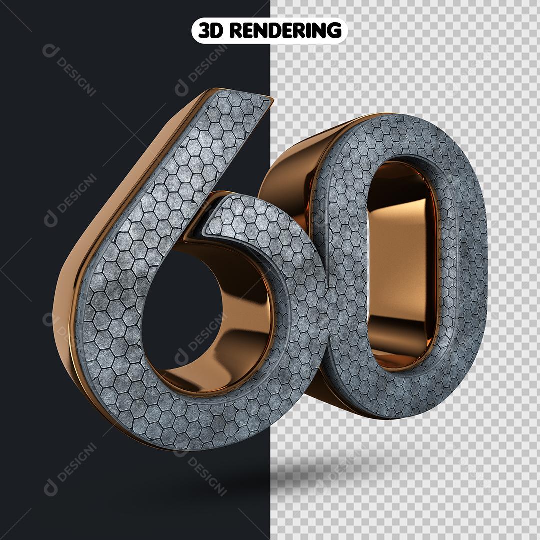 Número 60 Elemento 3D Para Composição PNG Transparente