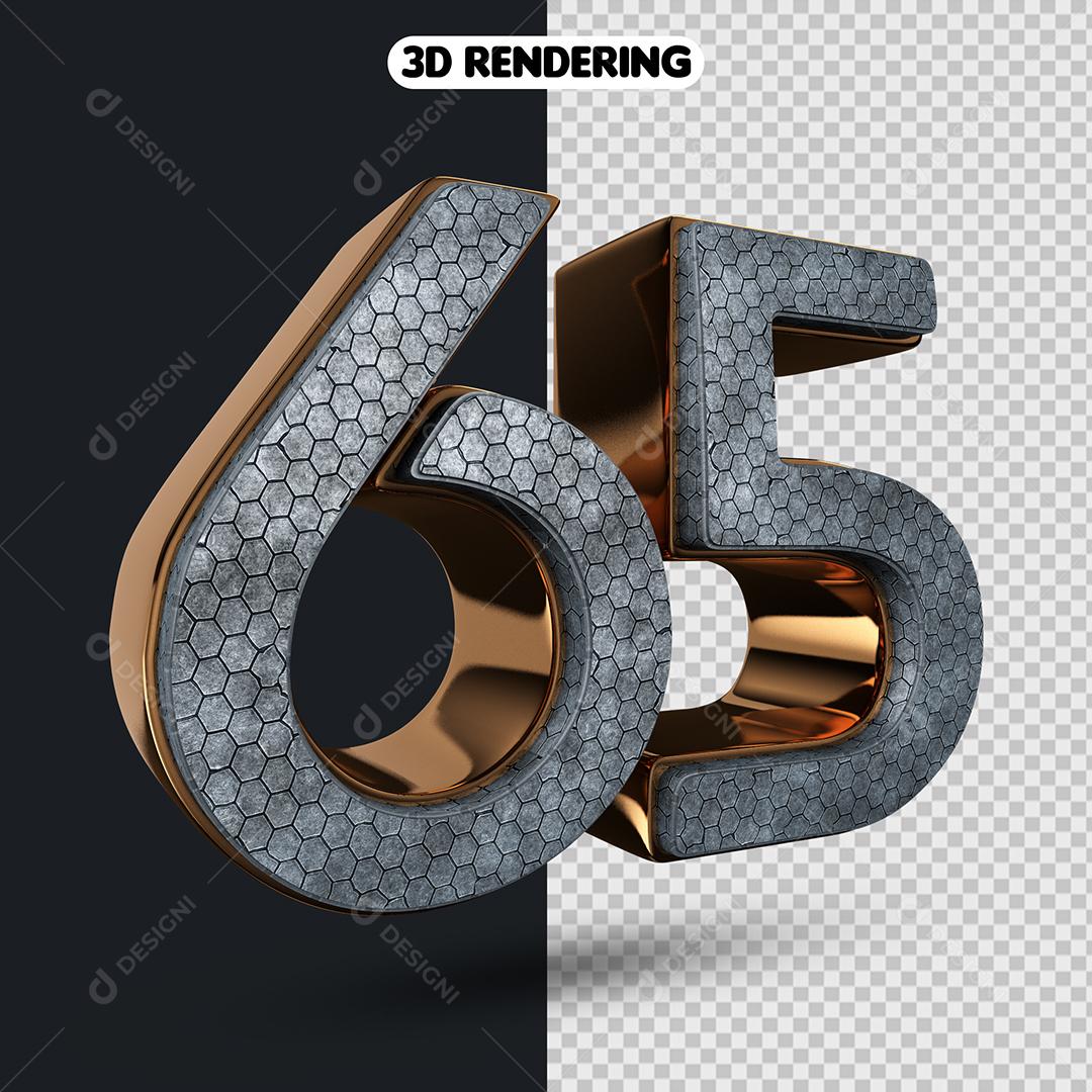 Número 65 Elemento 3D Para Composição PNG Transparente