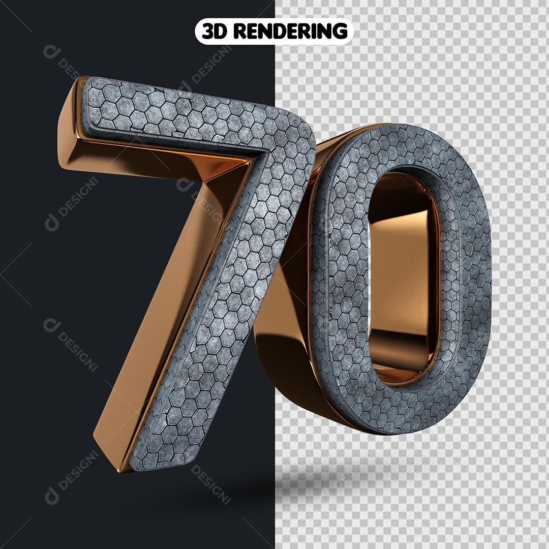 Número 70 Elemento 3D Para Composição PNG Transparente