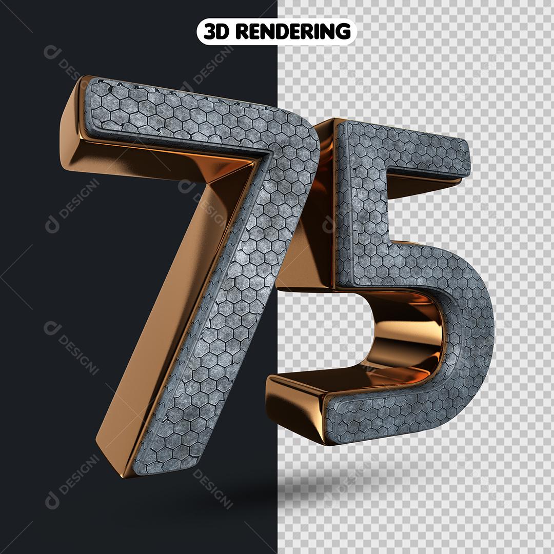 Número 75 Elemento 3D Para Composição PNG Transparente