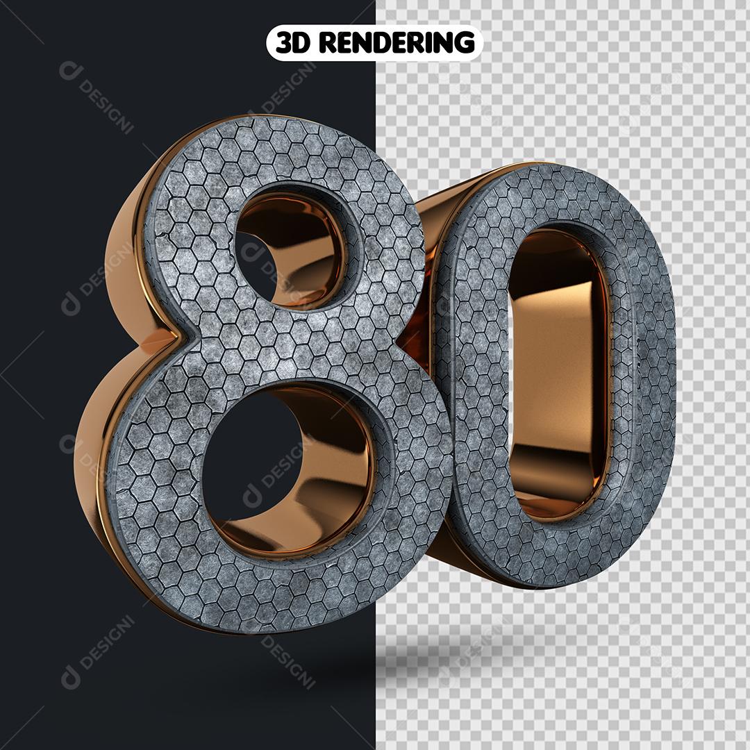 Número 80 Elemento 3D Para Composição PNG Transparente