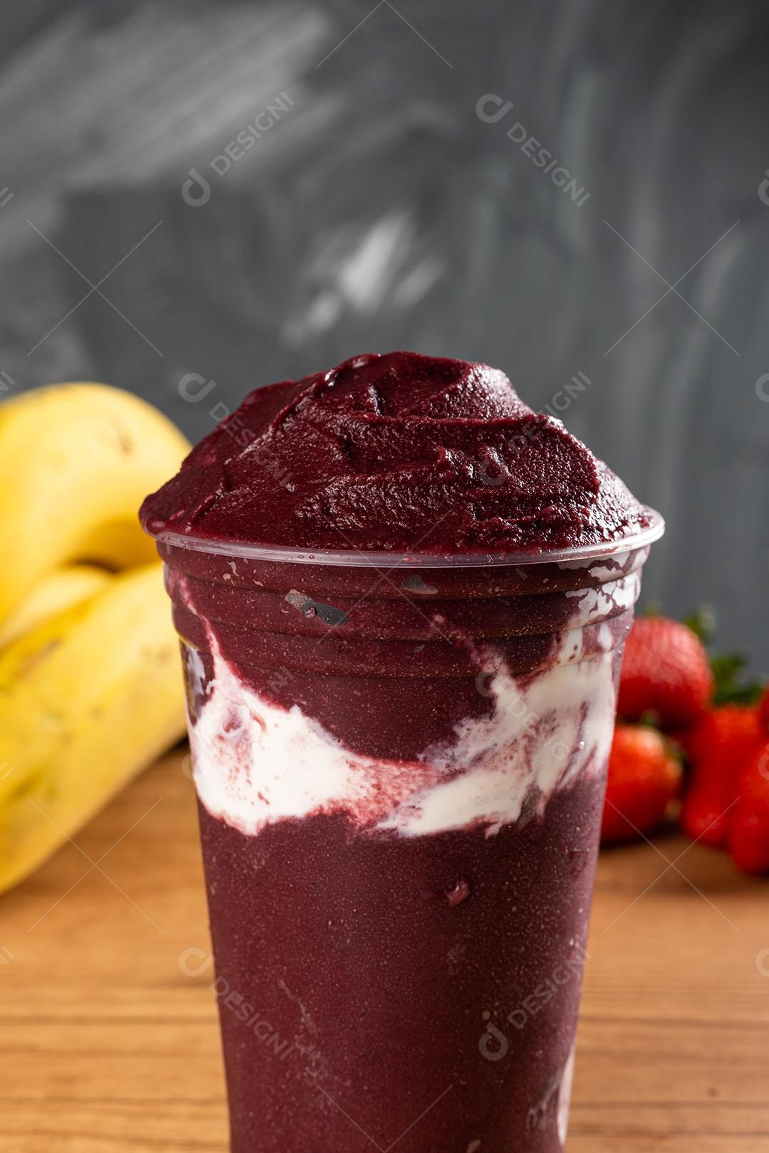 Frozen Acai Berry Brazilian Ice Cream Shake In Plastic Cup Image JPG