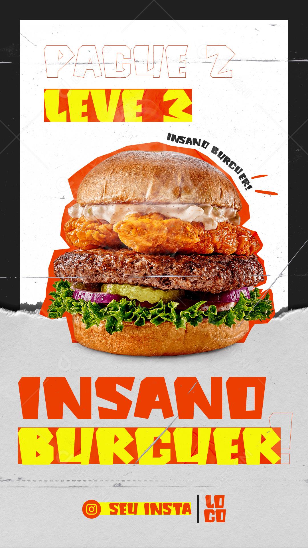 Pague 2 Leve 3 Insano Burger Social Media PSD Editável