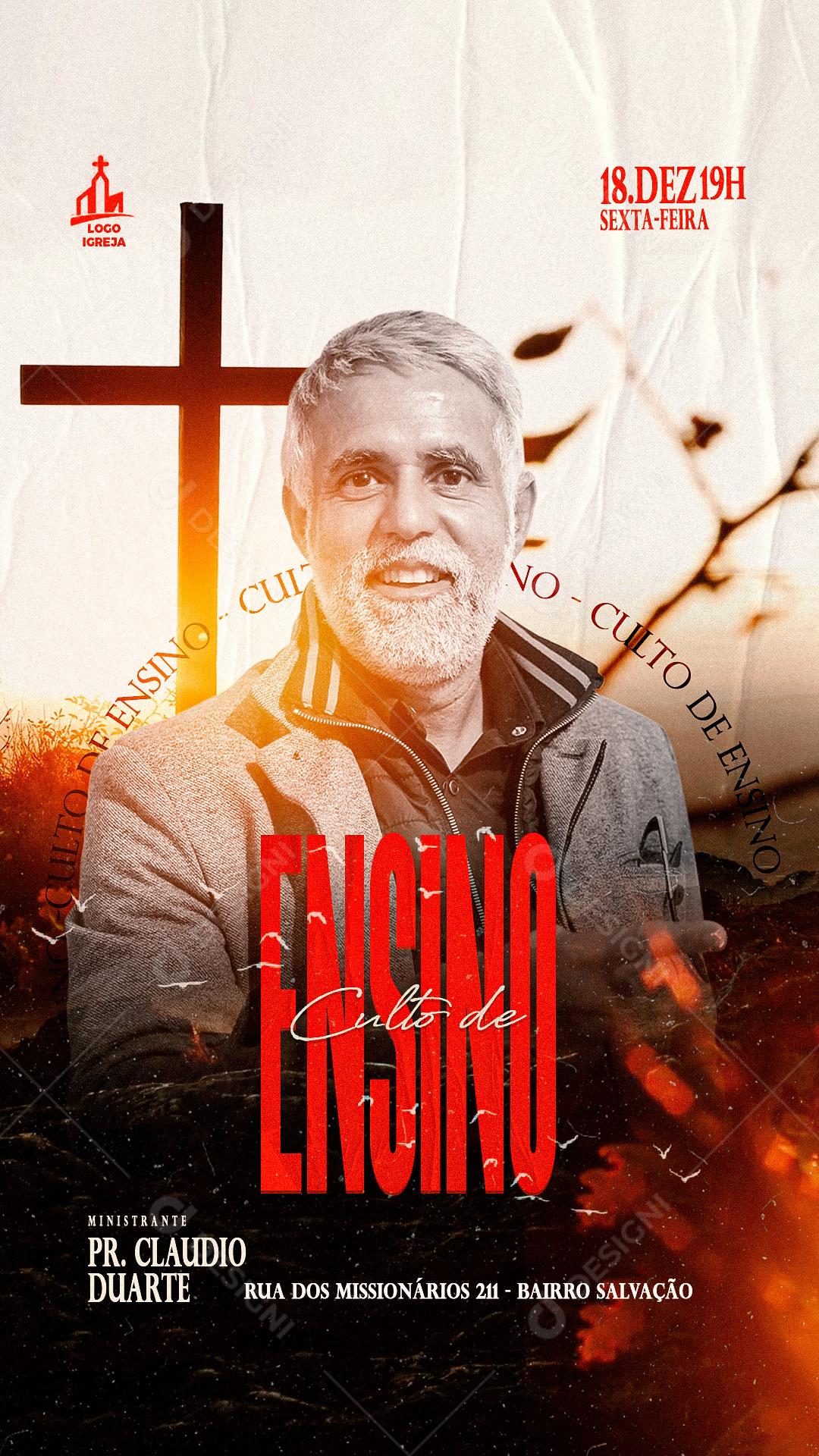 Flyer Gospel Cultos De Ensinos Igrejas PSD Editável