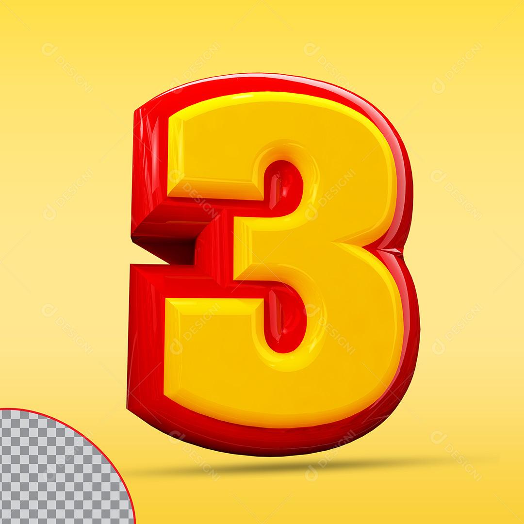 Número 3 Vermelho Amarelo Digitos Elementos Para Composição PNG Transparente
