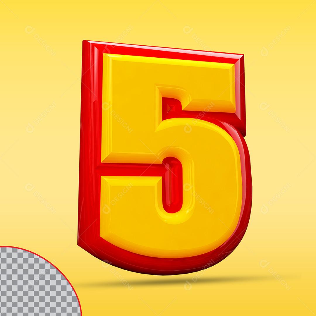 Número 5 Vermelho Amarelo Digitos Elementos Para Composição PNG Transparente