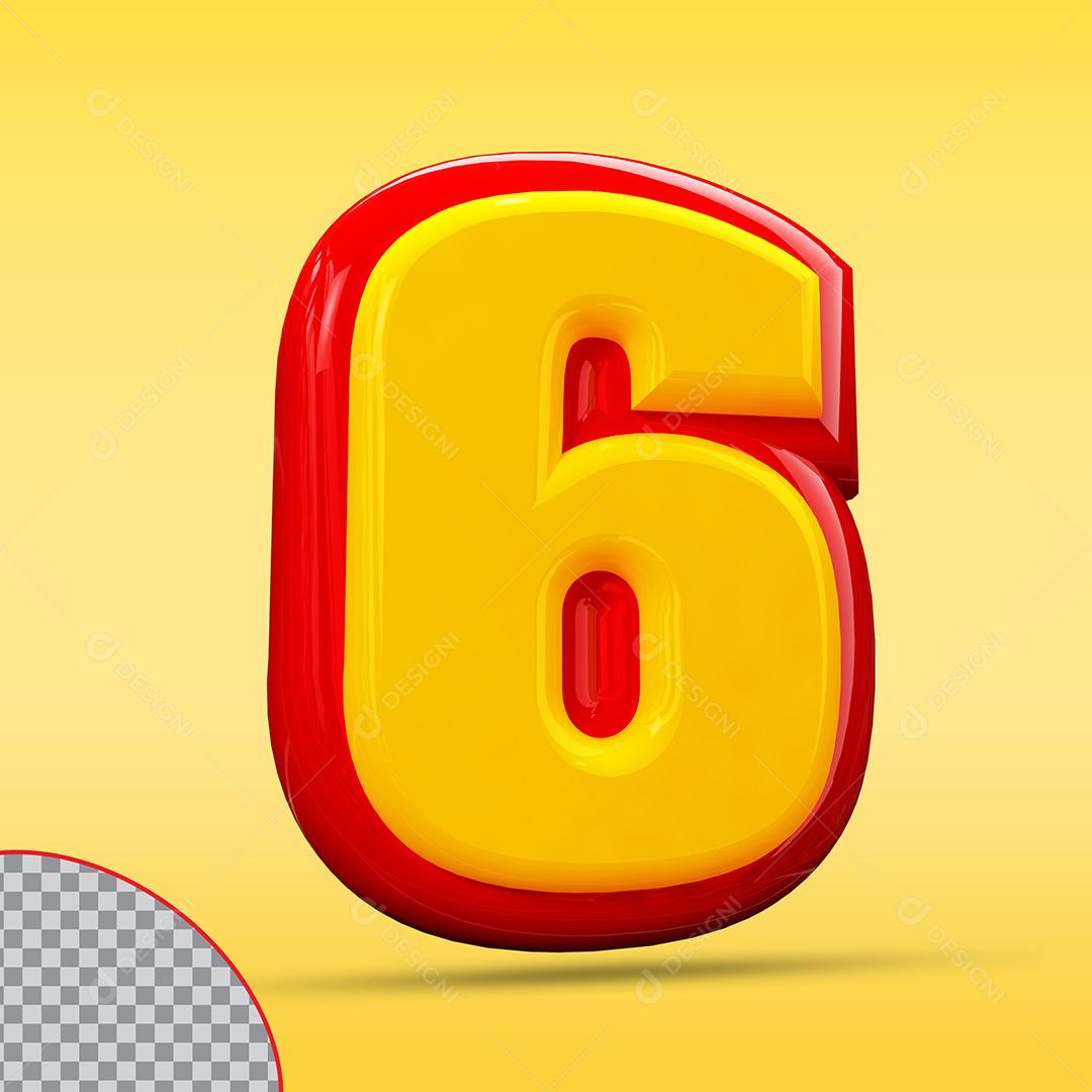 Número 6 Vermelho Amarelo  Digitos Numeral Elementos Para Composição PNG Transparente