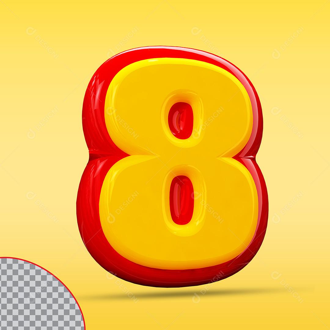 Número 8 Vermelho Amarelo  Digitos Numerais Elementos Para Composição PNG Transparente