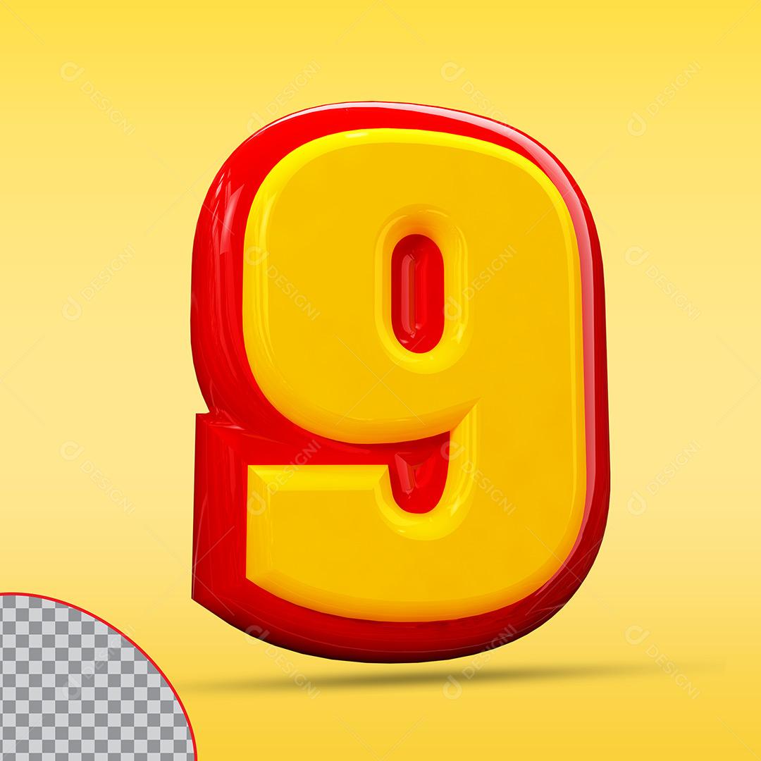 Número 9 Vermelho Amarelo Digito Numeral Elemento Para Composição PNG Transparente