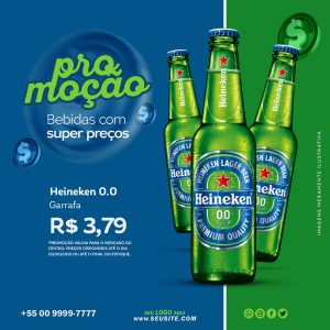 Promoção Cerveja Heineken 0,0% Álcool Social Media PSD Editável