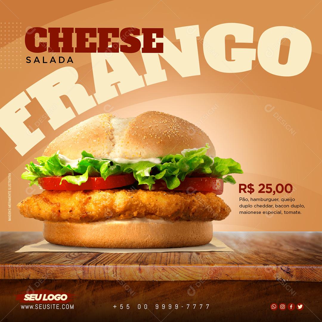 Hambúrguer Cheese Salada Frango Especial Especial Social Media PSD Editável
