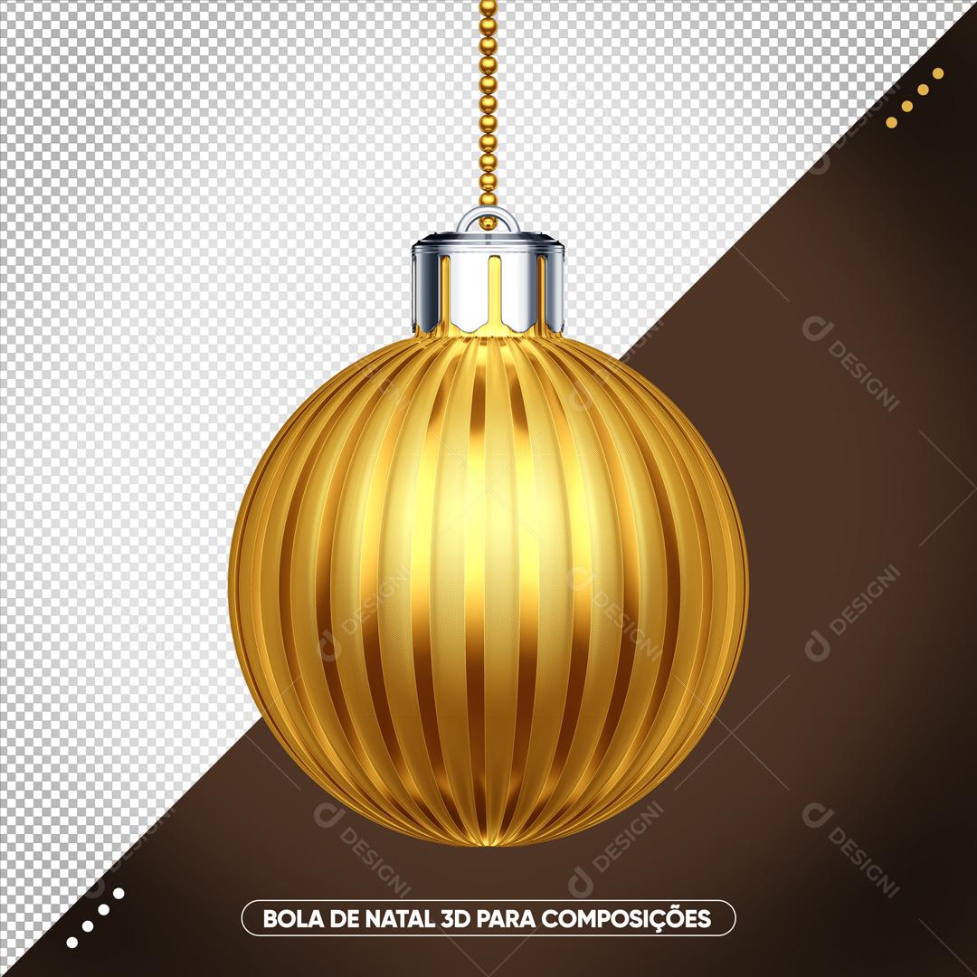 Elemento 3D Para Composição Bola Dourada  De Arvore De Natal PSD Editável
