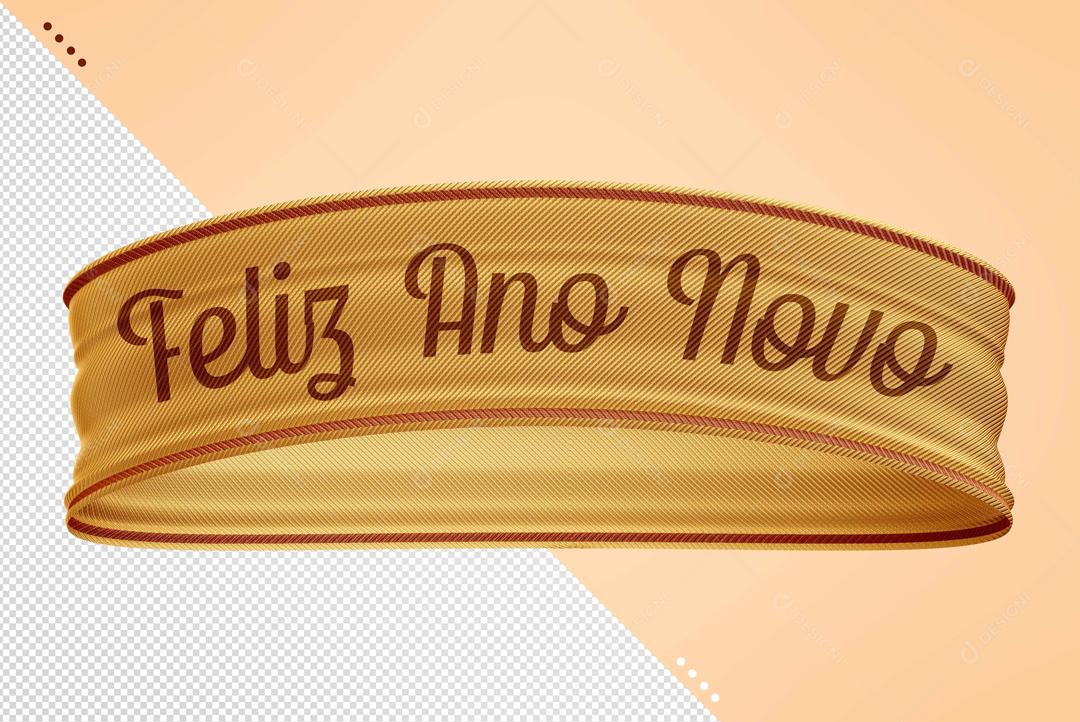 Elemento 3D Para Composição Laço Dourado Feliz Ano Novo PSD Editável