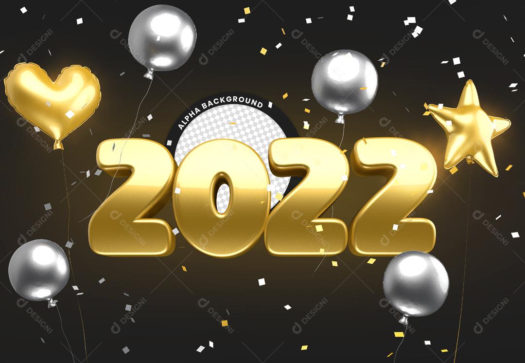 2022 Texto 3D Para Composição Dourado PSD Editável