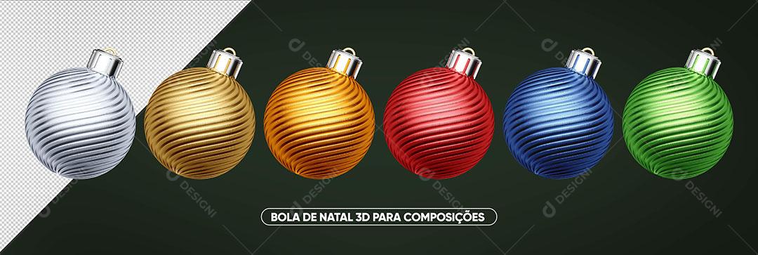 Bolas de Natal Coloridas em 3D Elemento Para Composição PSD Editável