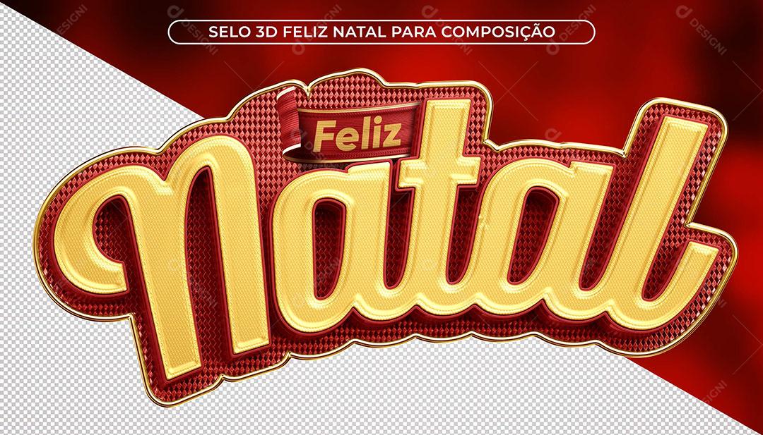 Feliz Natal Selo 3D Vermelho Para Composição PSD Editável