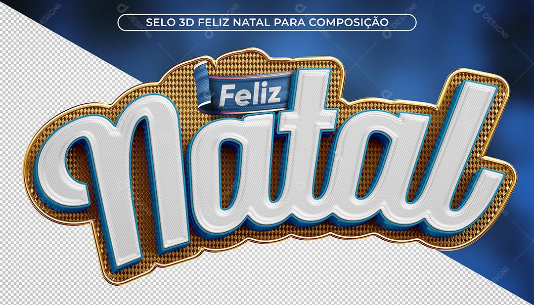 Feliz Natal Selo 3D Isolado Em Fundo Azul Para Composiçao PSD Editável