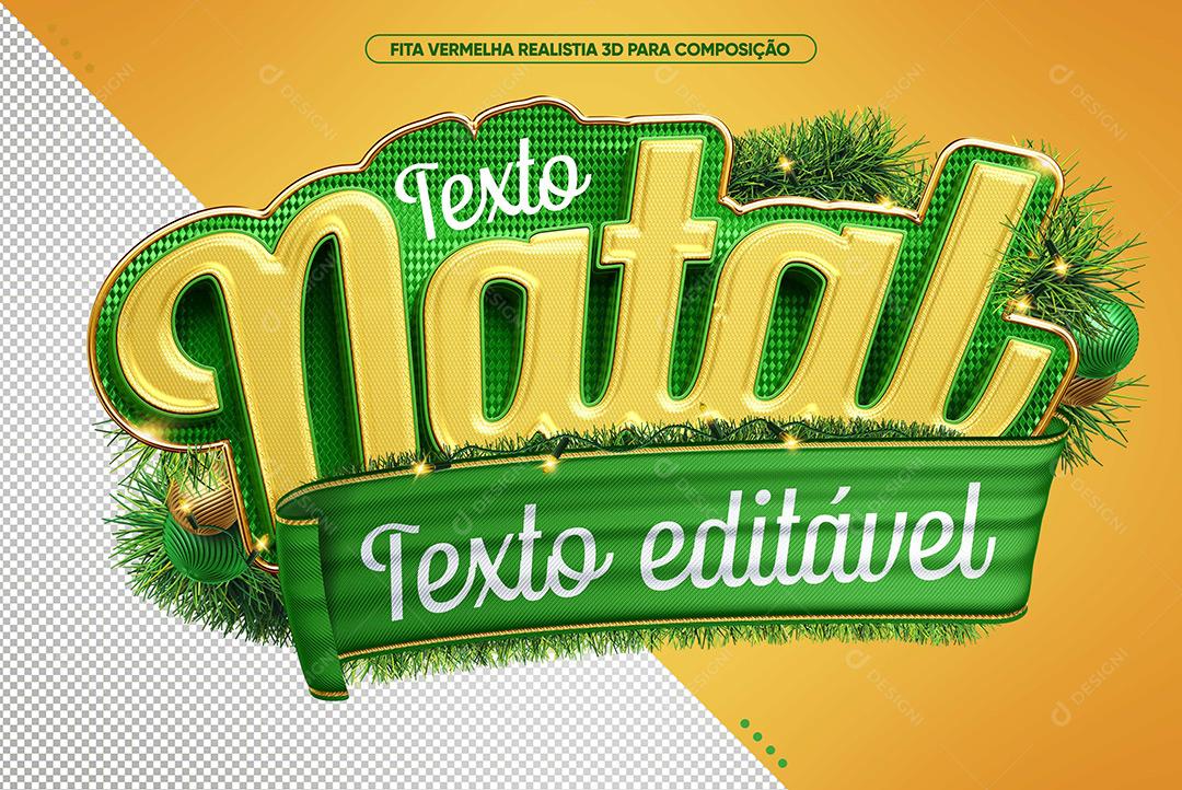 Logo Natal Dourado 3D Com Verde Para Composição PSD Editável