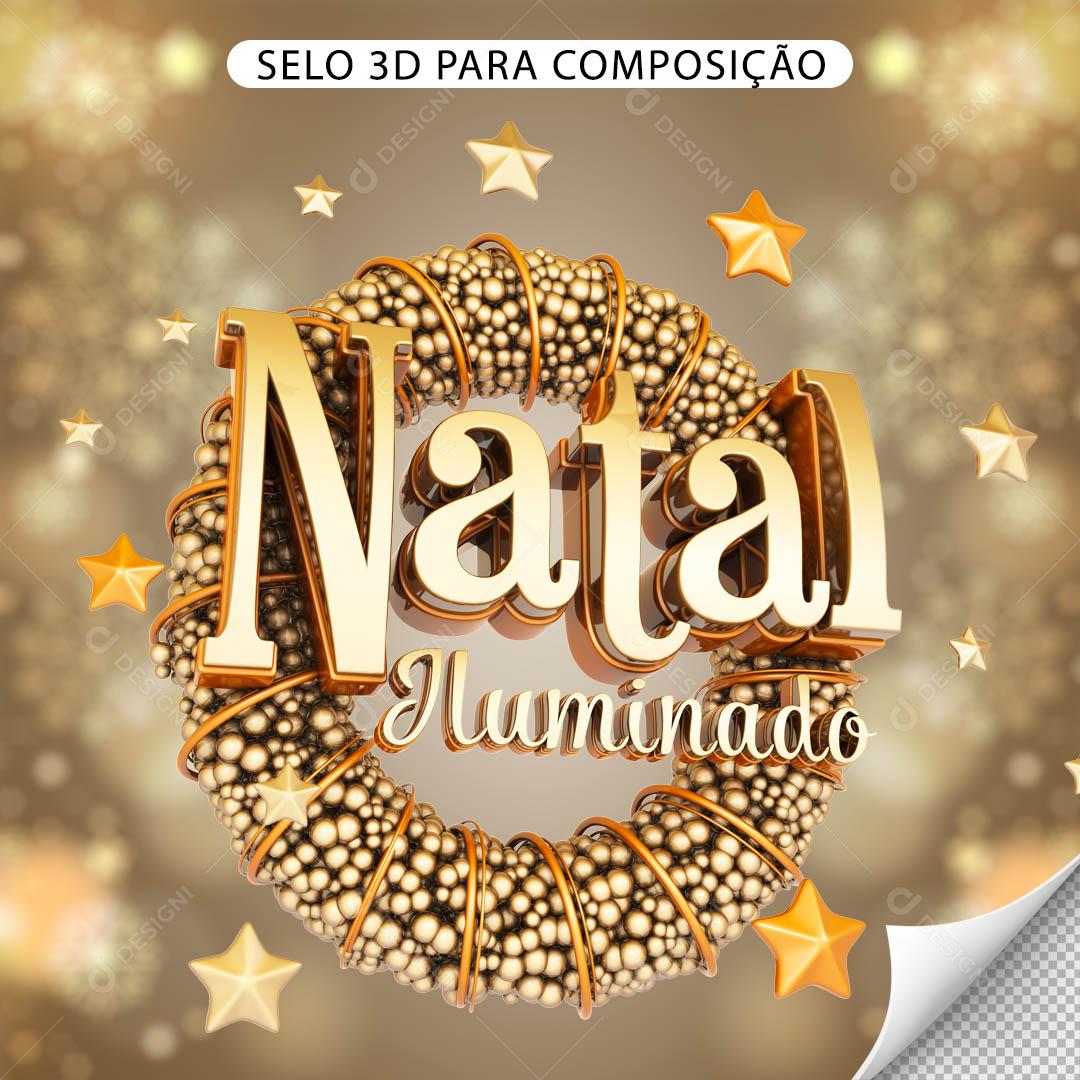 Selo 3D Para Composição Natal Iluminado PGN Transparente Sem Fundo