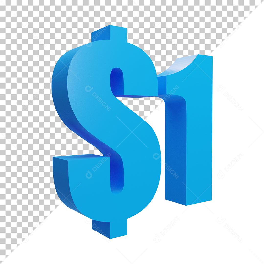 $1 Elemento 3D Numérico Pra Composição PNG Transparente