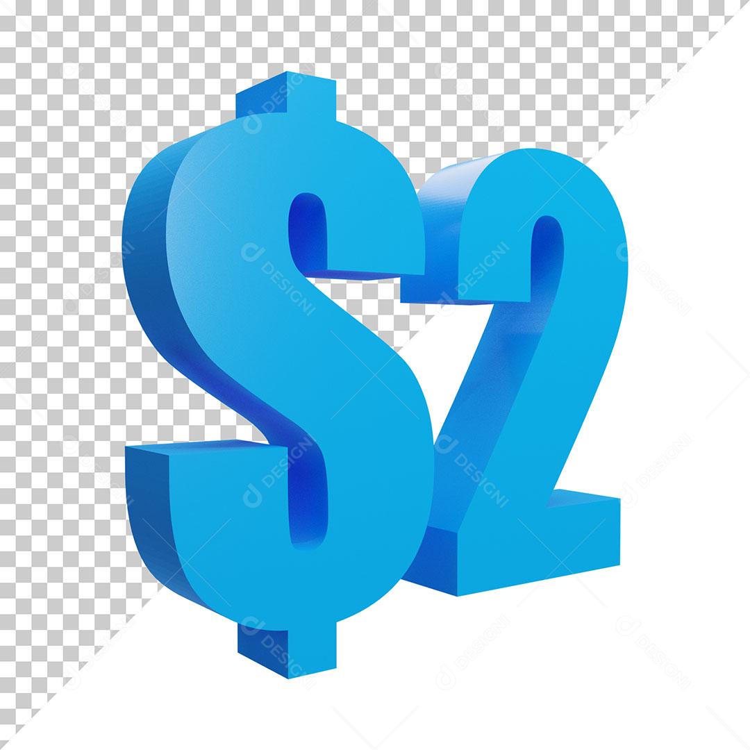 $2 Elemento 3D Numérico Pra Composição PNG Transparente