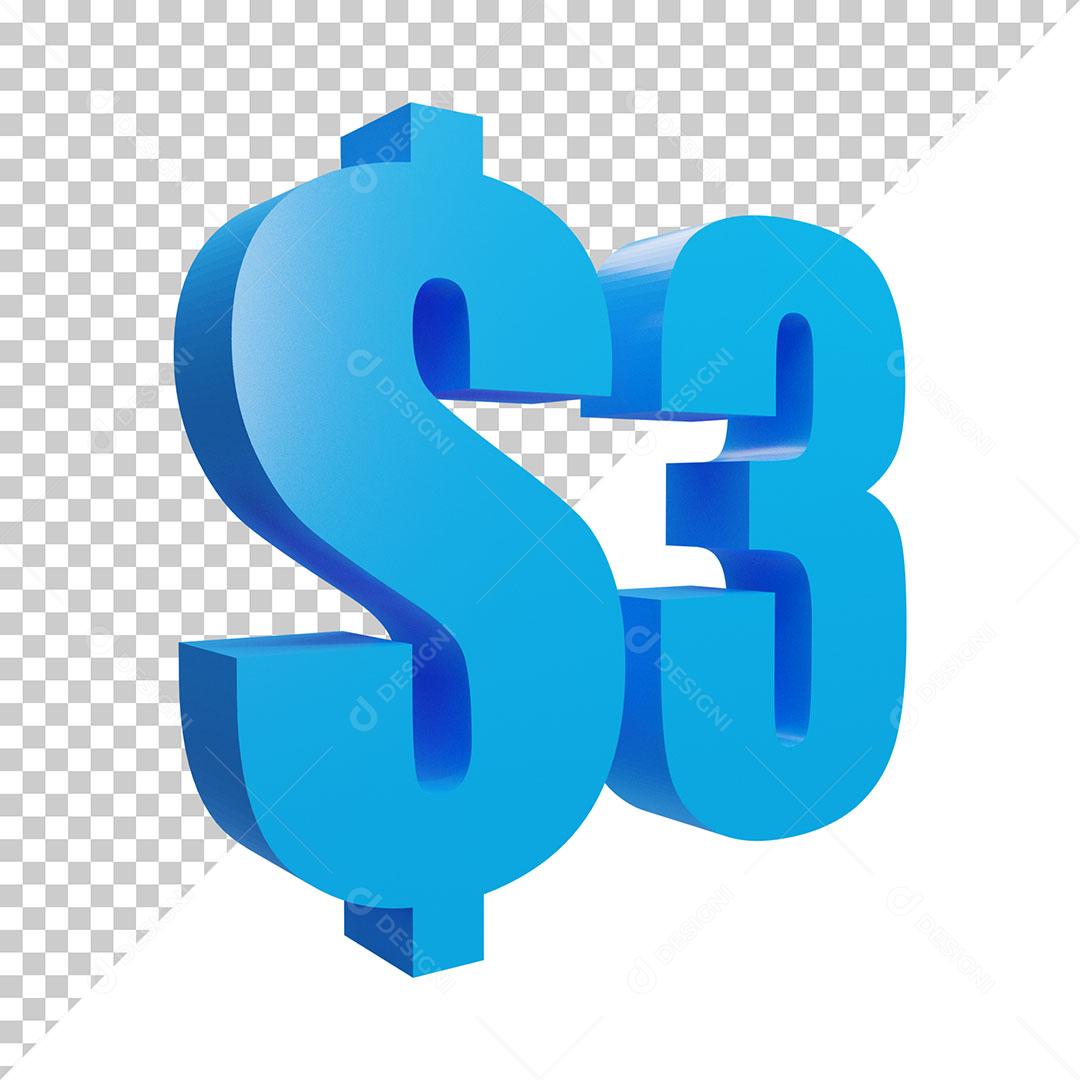 $3 Elemento 3D Numérico Pra Composição PNG Transparente