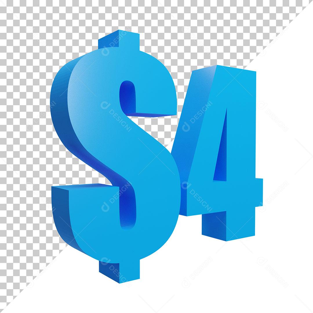 $4 Elemento 3D Numérico Pra Composição PNG Transparente