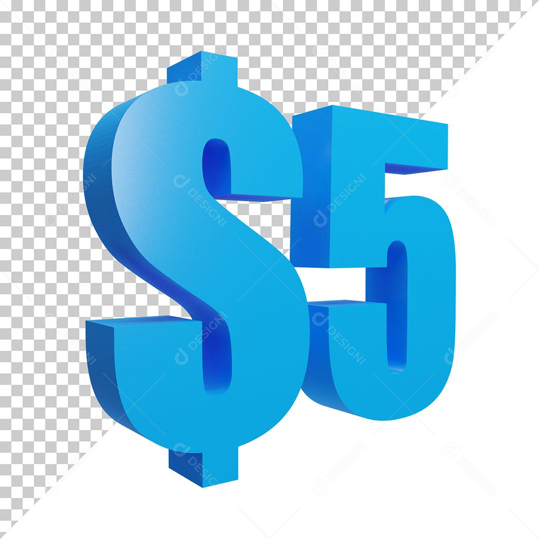 $5 Elemento 3D Numérico Pra Composição PNG Transparente