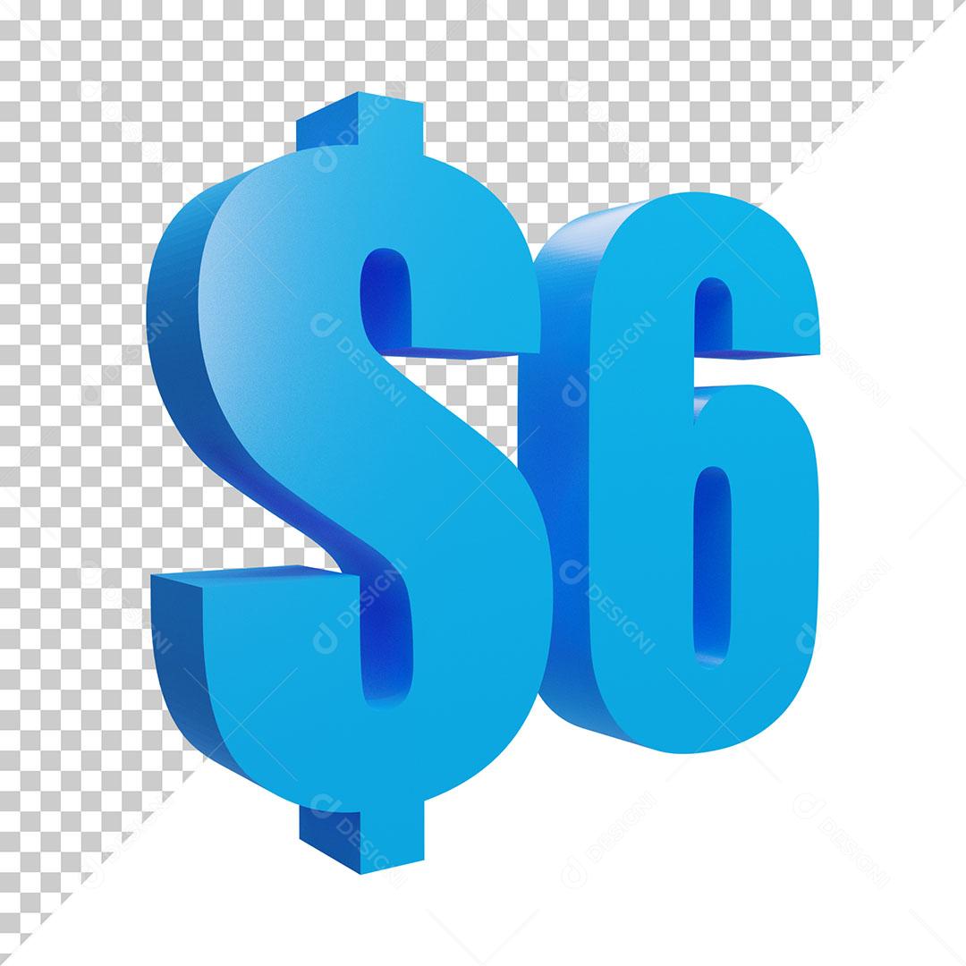 $6 Elemento 3D Numérico Pra Composição PNG Transparente